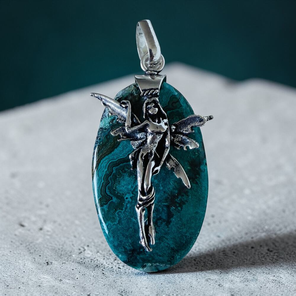 Fairy Laguna Lace Agate Sterling Silver Overlay Pendant Mexico